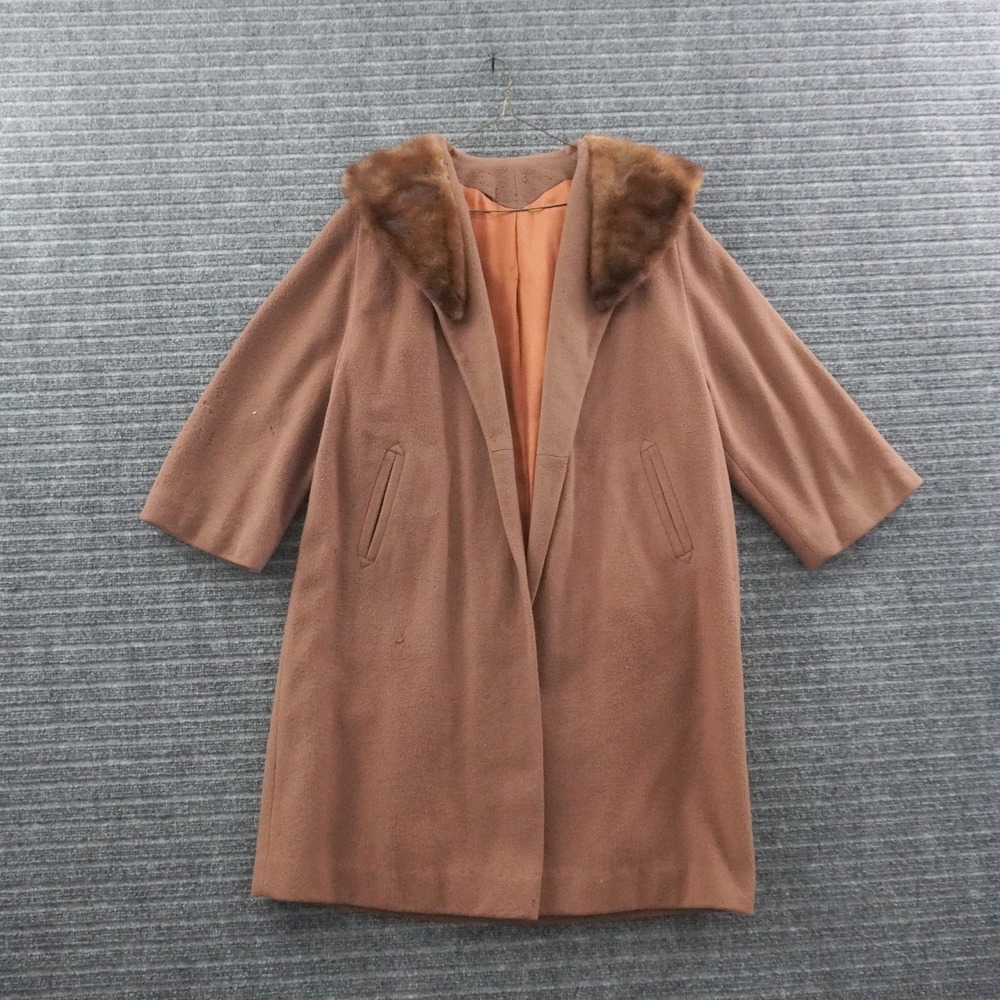Vintage 50s Couture Americana Cashmere Overcoat Women OS Brown Mink Fur Collar